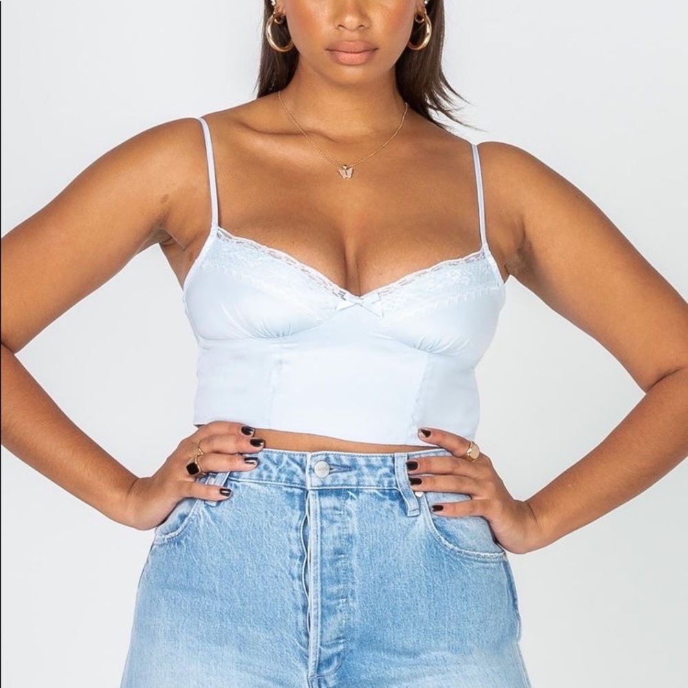 Princess Polly baby blue crop top